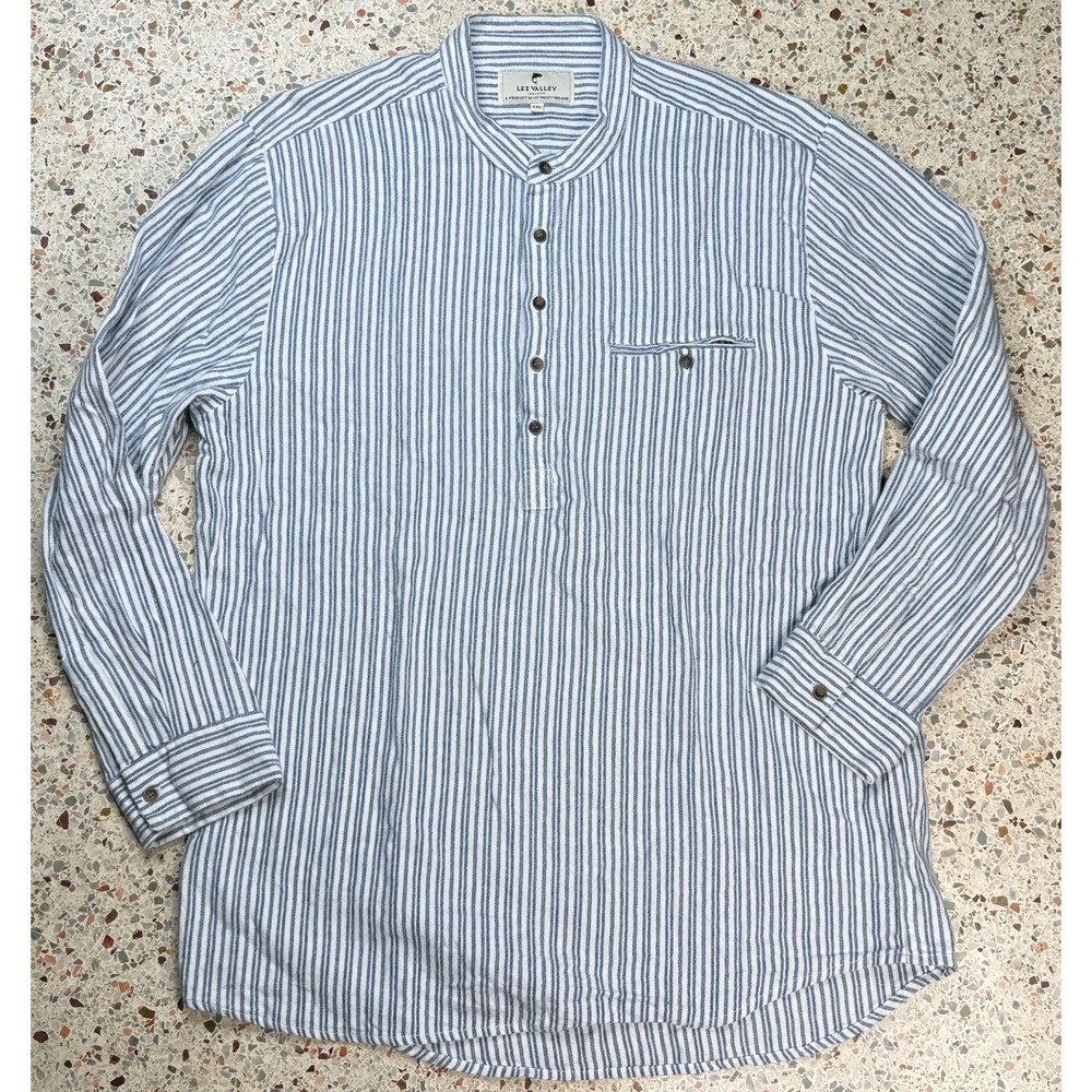 Lee Valley Ireland Mens 1/2 Button Collarless Striped Long Sleeve Shirt Size XXL